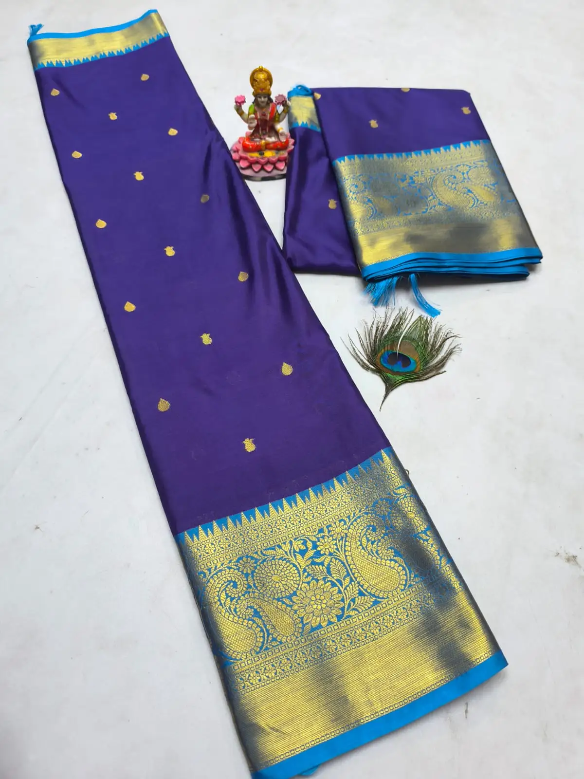 Royal Purple Peacock Blue Paisley Zari Banarasi Soft Silk Saree